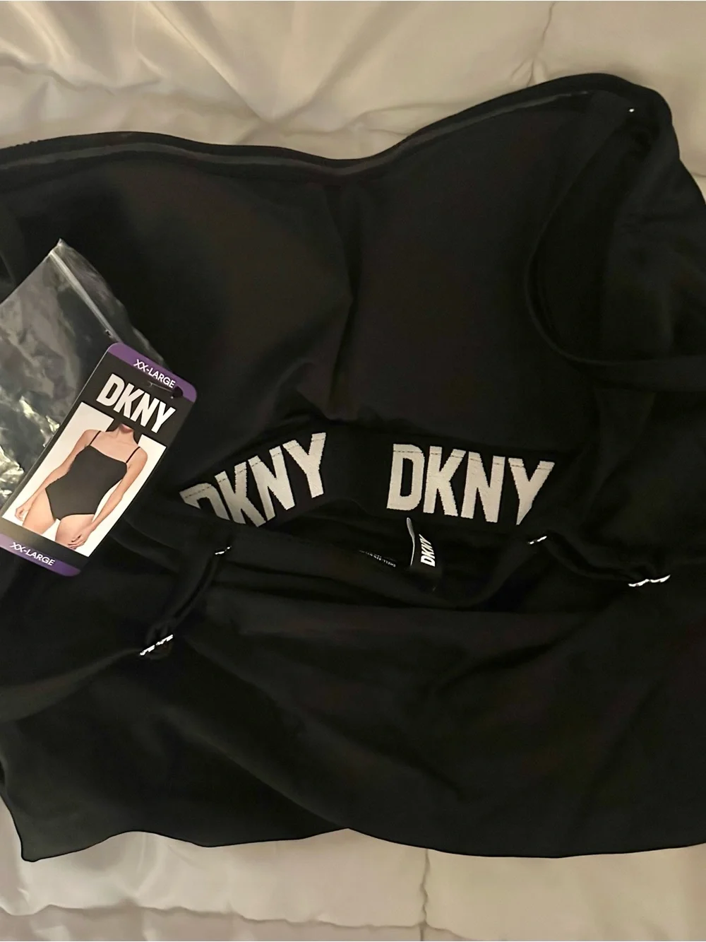 DKNY Swimsuit Black Bandeau Adjustable Strap Tummy Control One Piece XXL 2XL - Picture 8 of 8